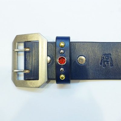 画像2: ANDFAMILY<アンドファミリー>/Leather Belt‘Spider’(レザースタッズベルト)/ネイビー (2)