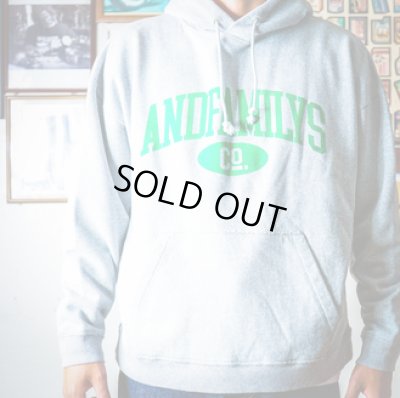 画像2: ANDFAMILY ＜アンドファミリー＞ / Heavy Weight HD Sweat Shirts "College"（スウェットパーカー） / グレー x  グリーン (2)