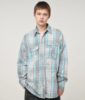 BOW WOW / PAINTER'S PAINT STAINED FLANNEL SHIRT