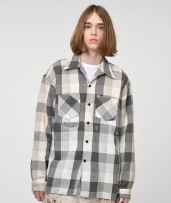 BOW WOW / DAMAGED AND STAINED FLANNEL SHIRT