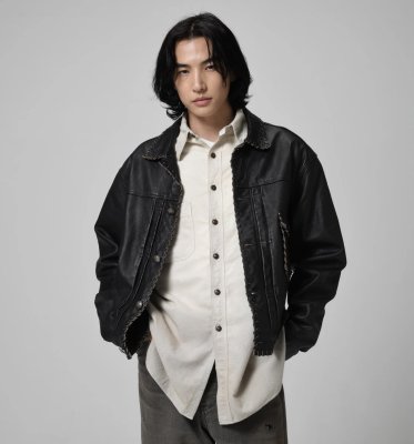 BOW WOW / LACE-UP LEATHER TRUCKER JACKET