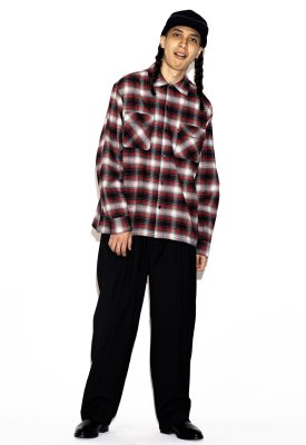 画像4: HIDE AND SEEK ＜ハイドアンドシーク＞ / Check L/S Shirt(26aw)（オープンカラーシャツ） / レッド (4)