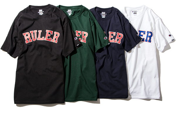 RULER＜ルーラー＞/COLLEGE CHAMPION TEE（ChampionダブルネームTシャツ）/ブラック、ダークグリーン、ネイビー