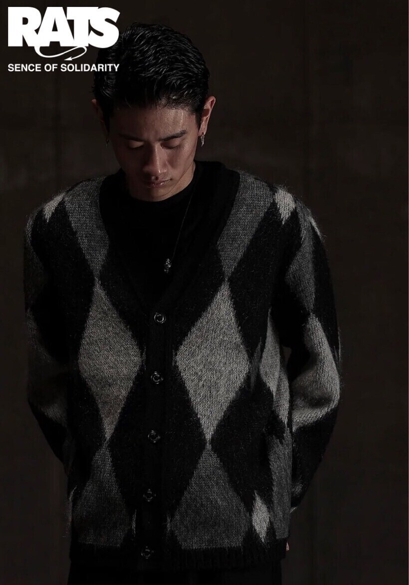 ファッションRATS ARGYLE MOHAIR KNIT CARDIGAN S